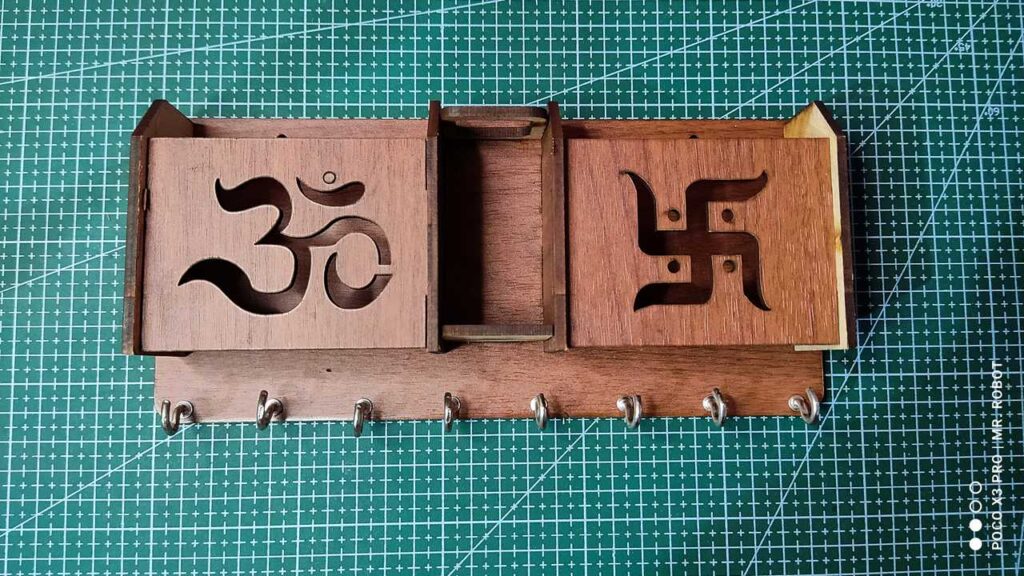 Om Swastik Key holder for |Home|Office|Kitchen|Key Holders|for Wall|Mobile Stand cum Wood Key Holder|Wooden Om Swastik Design with Mobile Key and Pen Holder|Amazon|Whats In Box