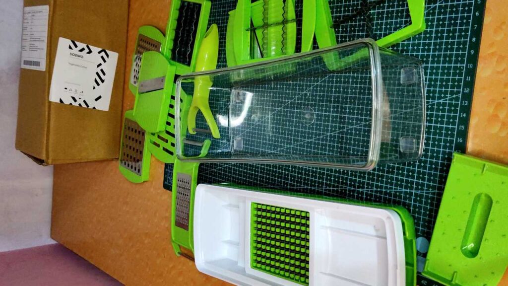 Amazon Solimo|Vegetable and Fruit Chopper|Stainless Steel|Multipurpose|Multipurpose Chopper|15-in-1|Chopping|Grating|Shredding|Dicing|Vegetable Chopper|Fruit Chopper|Food Safe Materials|Solimo|Amazon|Whats In Box