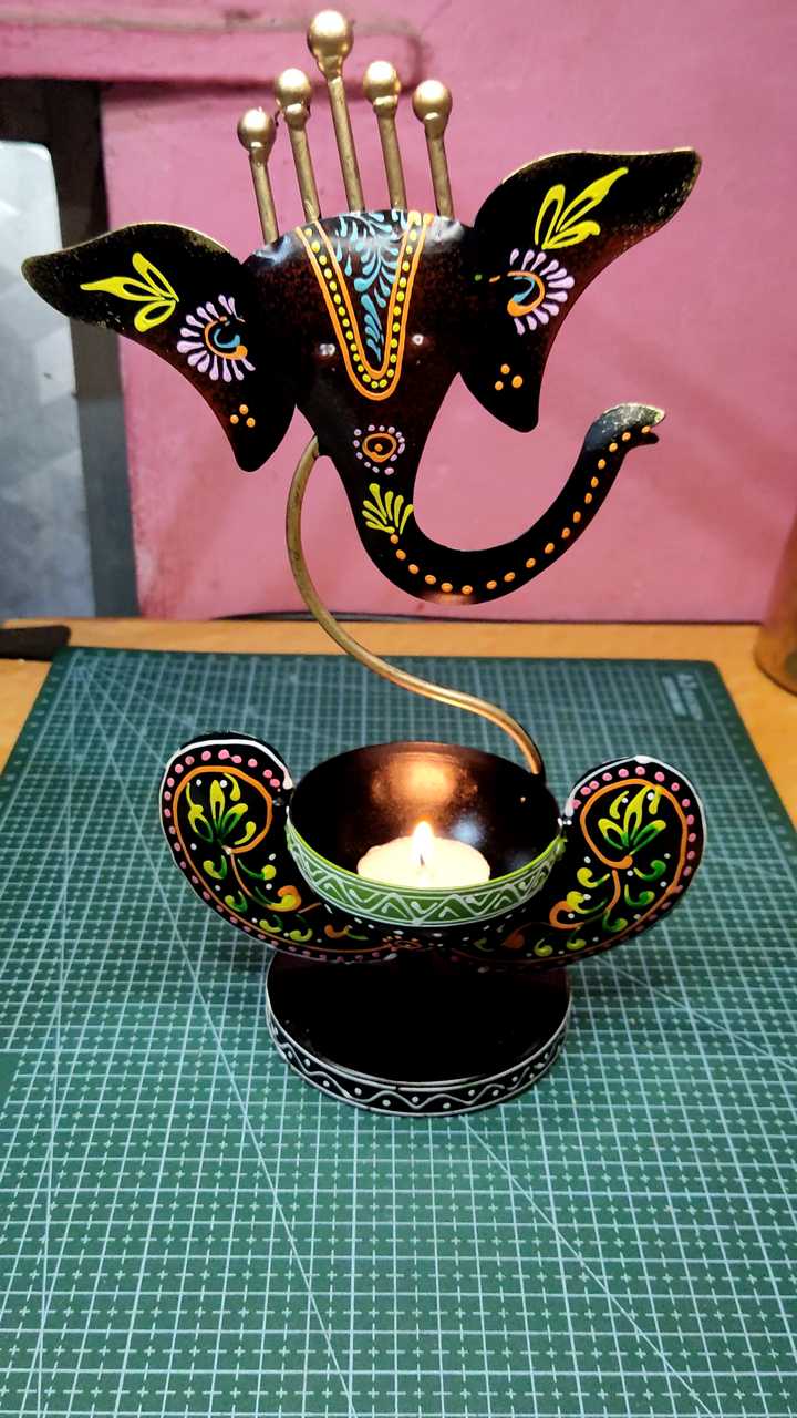 Handpainted|Ganesha Tealight Candle Holder|Beautiful Ganesha|Tealight Candle Holder|Beautiful Ganesha T-light candle holder|Pooja Room|Table Decor|Home Decoration|Gift|Ganesha|Amazon|Whats In Box